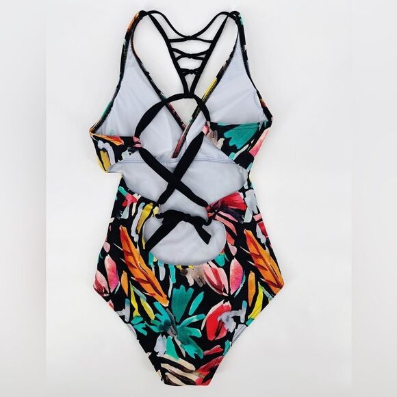 Prana Floral Tropics Atalia Open Back Tie One Piece Printed Swimsuit Small NWOT - Picture 3 of 8